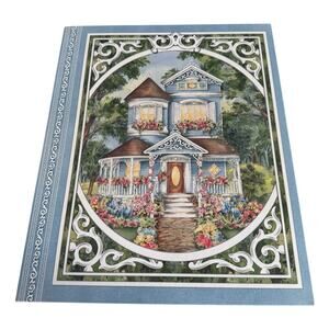 Vintage Ann Grenier Scrapbook Blue Victorian House Pink Flowers Cottage Core